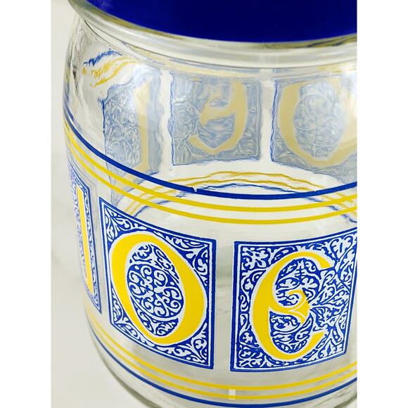 Noel Glass Canister Jar Cookie w/ Blue Lid 7" x 4 1/2" Container Storage - Picture 7 of 16